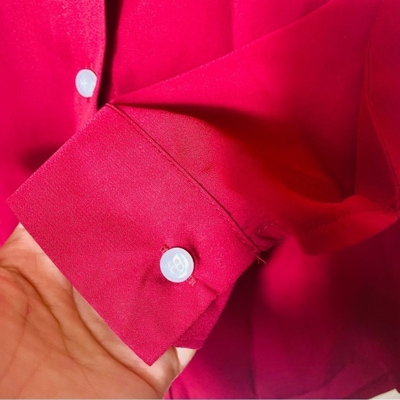 OMSJ Button Down Long Sleeve Chiffon V-Neck Casual Blouse Red NWT Size:M - Picture 2 of 6